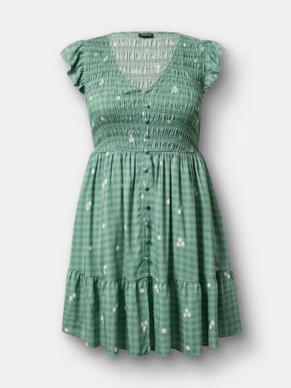 Torrid Mint Smocked Bodice Mini Dress with White Floral Detail
